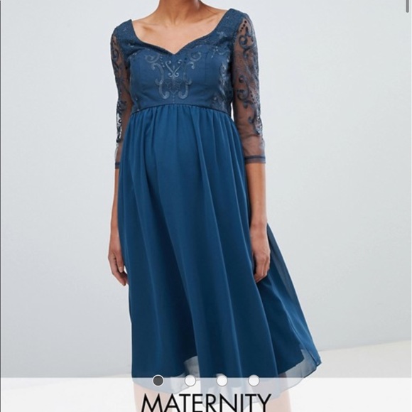 ASOS Chi Chi London Maternity lace midi dress Blue - Picture 2 of 8